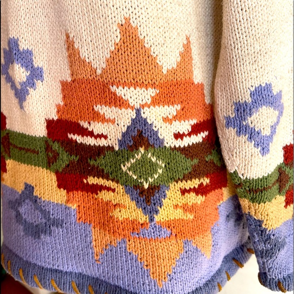 RALPH LAUREN COUNTRY 80’s HandKnit Native American Leather Whip Stitch Sweater M - Picture 6 of 14